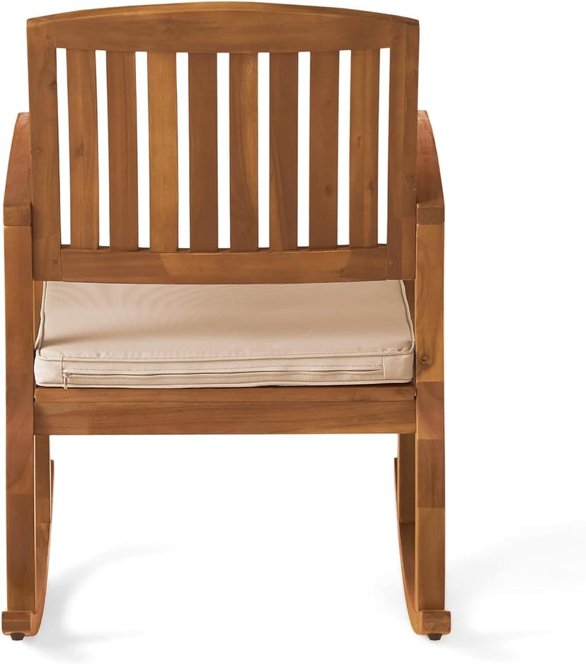 Christopher Knight Home Selma Acacia Rocking Chairs with Cushions, 2-Pcs Set, Teak Finish
