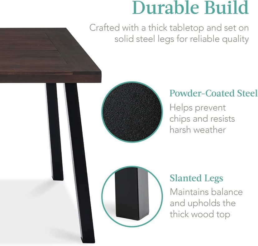 Best Choice Products 6-Person Indoor Outdoor Acacia Wood Dining Table, Picnic Table w/Powder-Coated Steel, 350 Pound Capacity Legs - Espresso