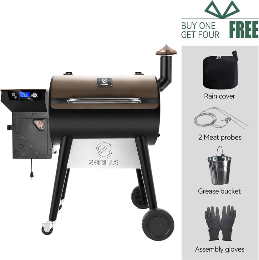 Z GRILLS Wood Pellet Grill Smoker with PID 2.1 Controller, 704 Cooking Area, Meat Probes, Rain Cover for Outdoor BBQ, 7002C