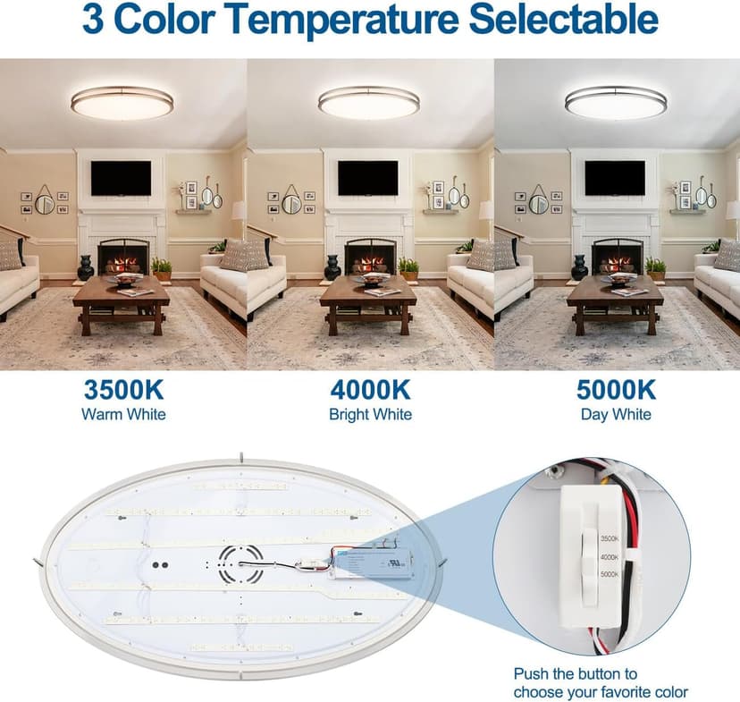DAKASON 32In Oval LED Flush Mount Light for Kitchen/Living Room, 50W Large LED Ceiling Light Fixture, 3500K/4000K/5000K Adjustable, Dimmable for Dining Room/Bedroom