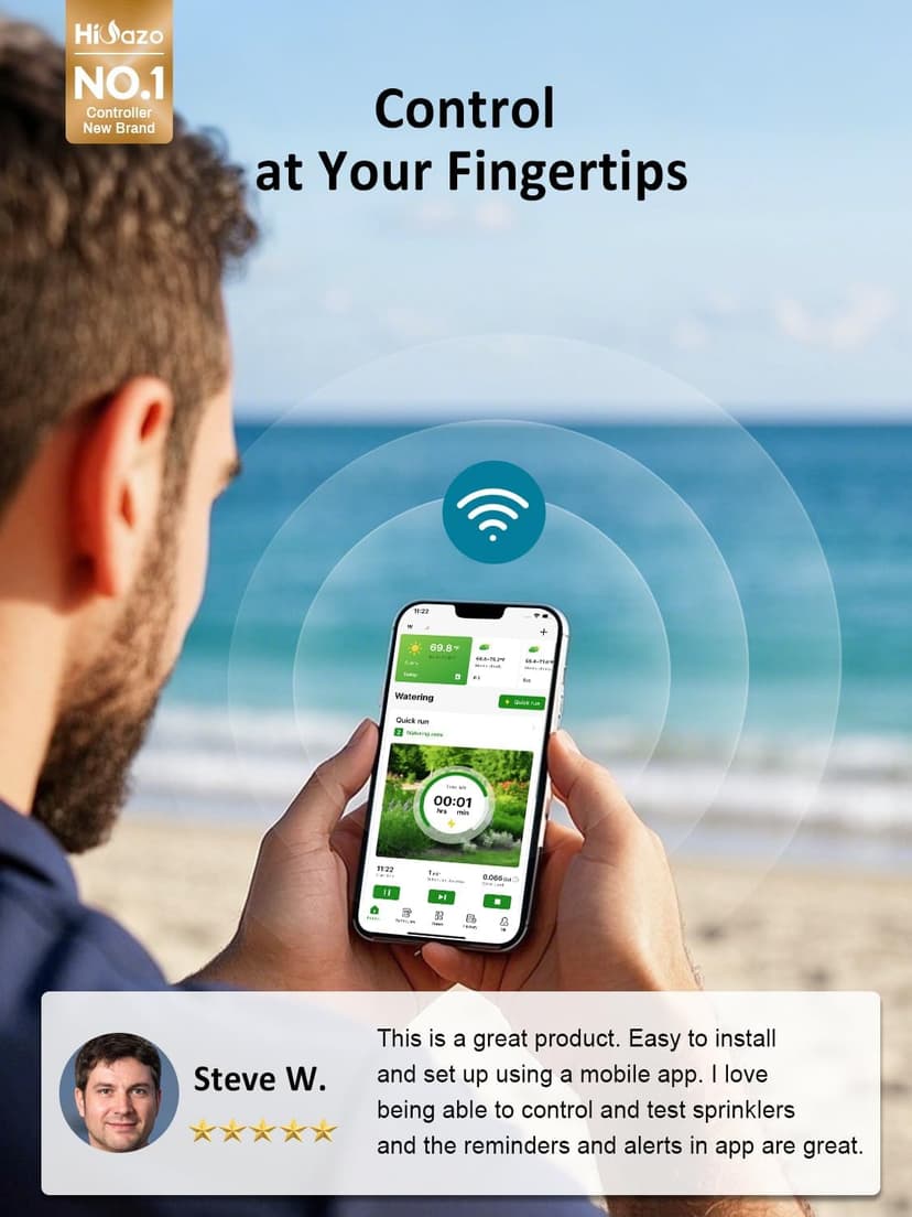 Smart Sprinklers Controller WiFi, Irrigation Controller Easy Use App Enabled, 4 Zone + 16 Plans, Save Water Auto Skin Rain, Freeze & Wind, 10 Minutes Install
