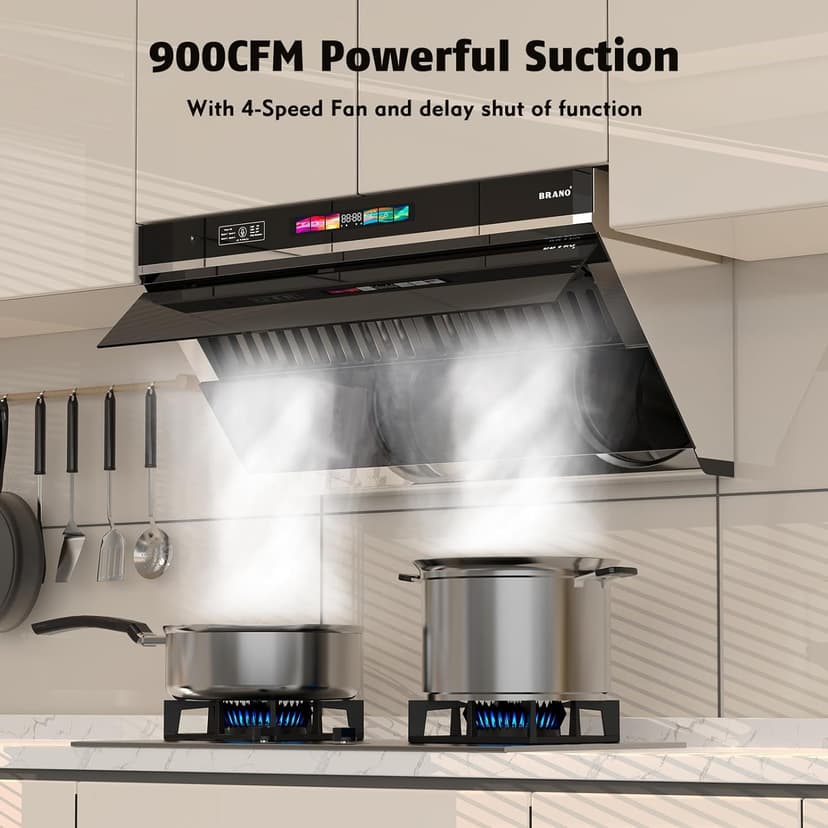 Under Cabinet Range Hood 30 inch, 900 CFM Kitchen Hood with Voice/Gesture/Touch Control,Ducted/Ductless Convertible Stainless Steel Range Hood, 4 Speed Exhaust Fan,Adjustable Lights