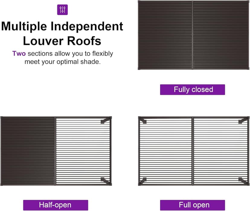 PURPLE LEAF 10' x 14' Louvered Pergola Outdoor Adjustable Louvre Shade Modern Patio Aluminum Pergola with Retractable Roof for Deck Backyard Garden Hardtop Gazebo
