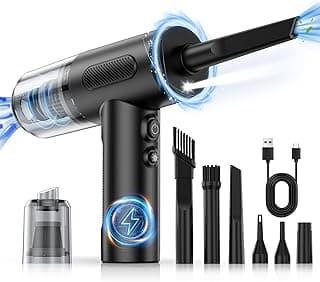 Compressed Air Duster, 100000RPM Handheld Car Vacuum/Air Blower& Pump, 3 Gear Adjustable Electric Air Duster/Car Vacuum Cleaner, Keyboard Duster with LED Light-10 Kits Air Blower for Computer(Black)