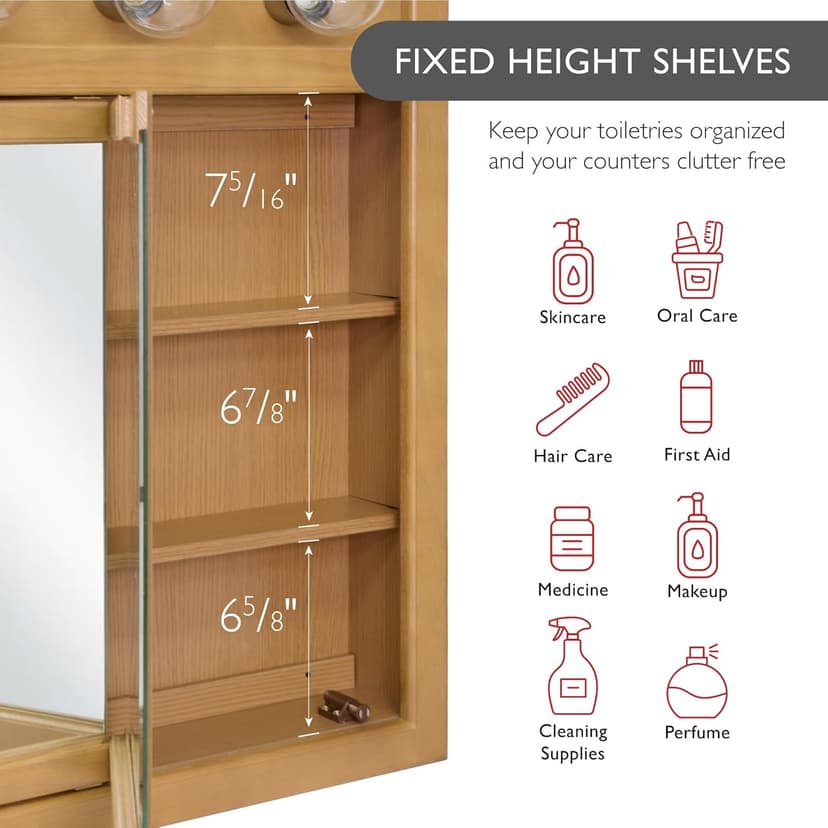 Design House 36 Inch Richland Bathroom Medicine Cabinet, Wall Mounted, Mirror, Oak, 530618-NOK