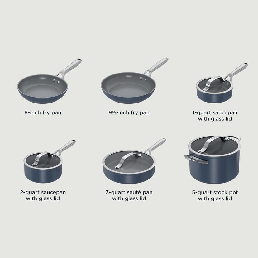 Ninja Ceramic Pro 10-Piece Cookware Set, Non-Stick Pots & Pans Set with Glass Lids, PTFE Free, Ceramic Coated, Stove to Oven Safe, All Stovetops & Induction Compatible, Midnight Blue, CW39010MM