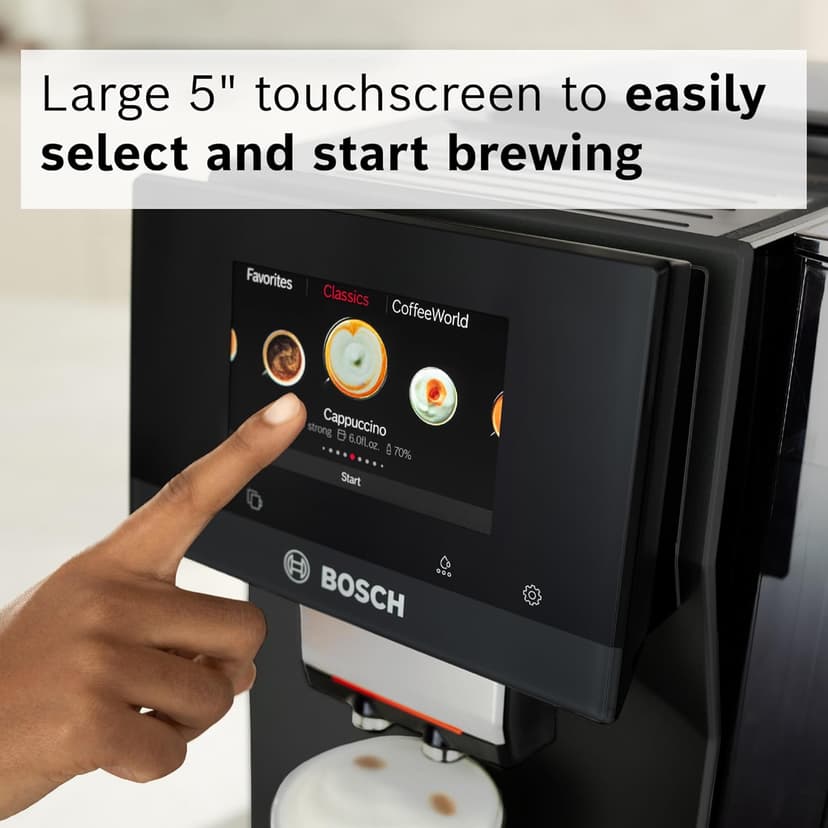 Bosch 800 Series Fully Automatic Espresso Machine – 35 Drinks, Cold Brew, Double Cup, Milk Hose, Ceramic Grinder, Smart Features, in Black