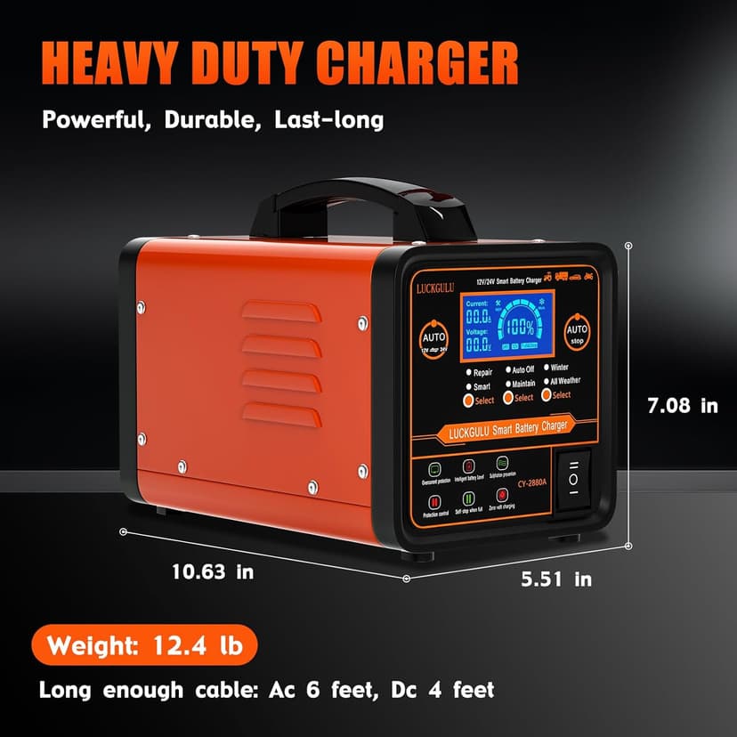 12V/24V Car Battery Chargers Heavy Duty, 0-20A Automatic Battery Maintainer with Auto Shutoffs, Repair, Winter Mode, Smart Trickle Charger for Automotive Car Truck Motorcycle RV AGM Deep Cycle