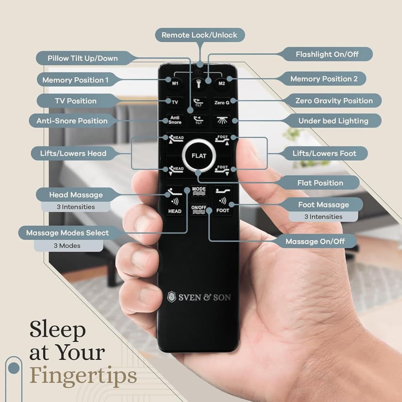 Sven & Son Harmony Adjustable Bed Base, Head and Foot Lift, Massage, Under-Bed Lights, USB, Gel Memory, Zero Gravity Smart Frame - Split King + 14 inch Hybrid Spring Matt (Medium Soft)