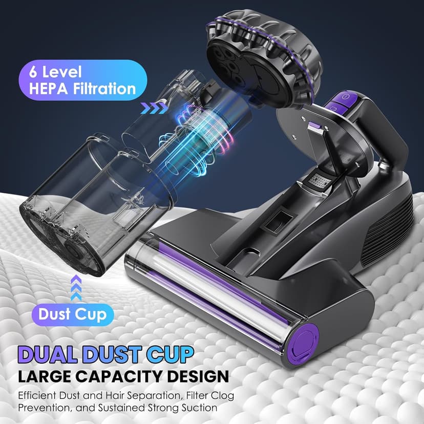 Mattress Vacuum Cleaner, 16Kpa Bed Vacuum Cleaner with 253.7nm UV-C Light, 145°F Heat, HEPA Filter & Ultrasonic, Versatile Handheld Vacuums for Bed, Sofa, Couch, Crib(Corded, 600W)