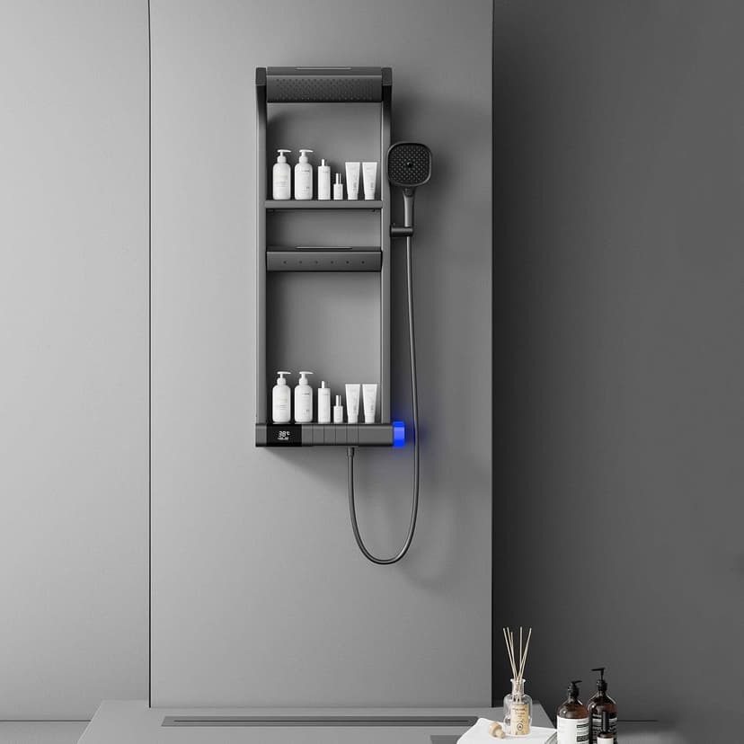 Thermostatic Shower System, 2025 Innovative 6 Functions Shower Faucet Set, LED Digital Display, 5 Piano Keys, 40x10cm Shower Head Sets Complete and Handheld, Bathtub Faucet, 59A Copper