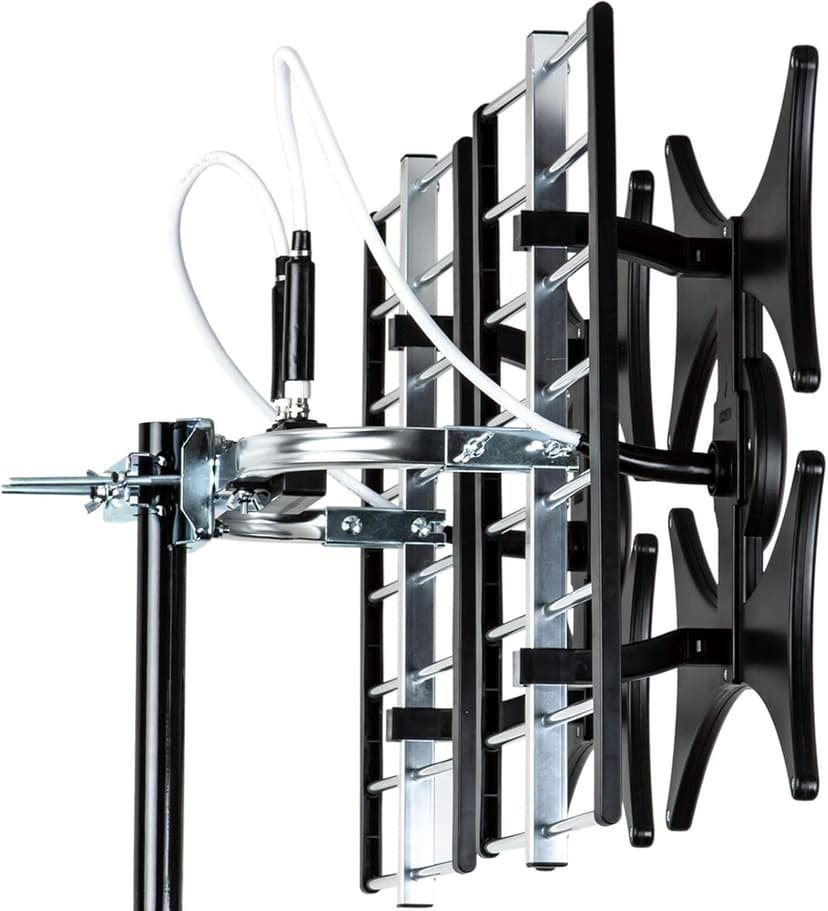 Five Star Multi-Directional 4V HDTV Amplified Antenna - up to 200 Mile Range, UHF/VHF, Indoor, Attic, Outdoor, 4K Ready 1080P FM w/ 40ft RG6 coaxial Cable, Mounting Pole