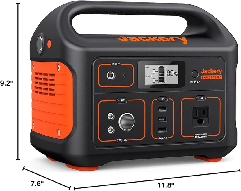 Jackery Portable Power Station Explorer 500, 518Wh Outdoor Solar Generator Mobile Lithium Battery Pack with 110V/500W AC Outlet for Home Use, Emergency Backup,Road Trip Camping (Solar Panel Optional)