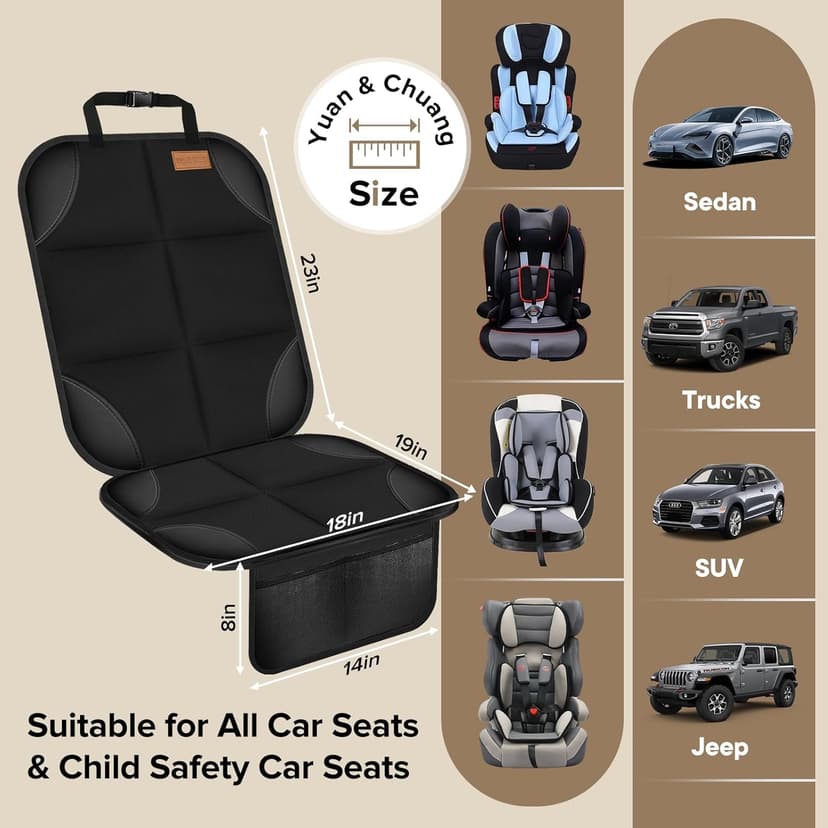 Car Seat Protector 2 Pack -1680D Fabric,with Thickest Padding car seat Cover,car seat Protector for Baby carseat,Non-Slip Backing, 2 Storage Pockets- Black