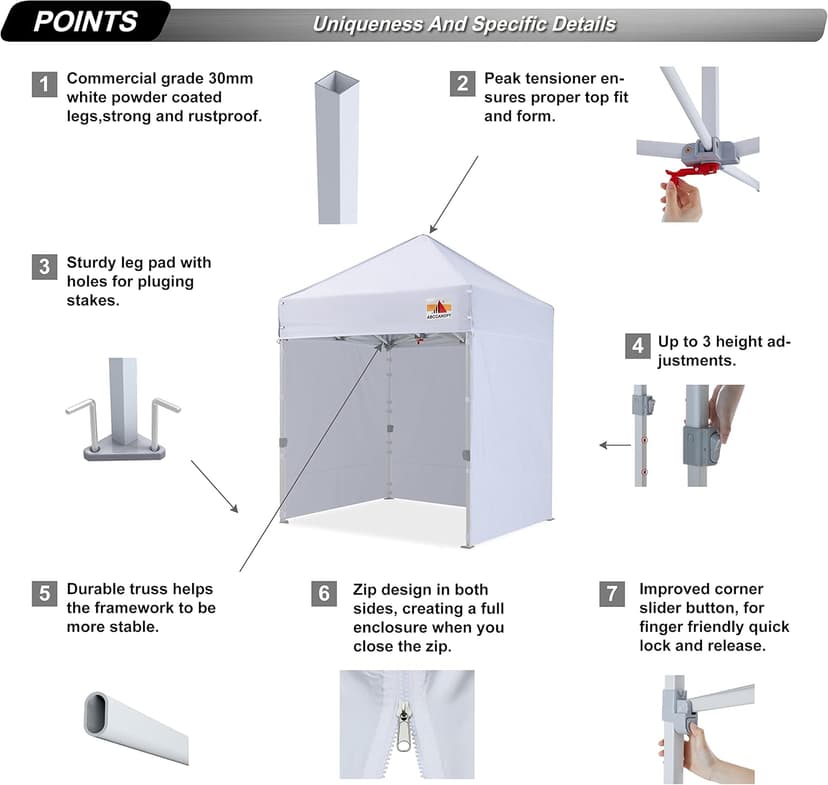 ABCCANOPY Easy Pop Up Canopy Tent with Sidewalls 10x10 Commercial -Series, White