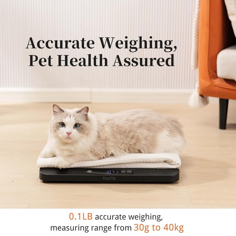YauYik Digital Pet Scale for Accurate Weighing - Baby Scales for Weighing, Ideal for Small Pets, Puppies, and Cats with Non-Slip Mat - LED Display with Hold Function, Measures Up to 40kg