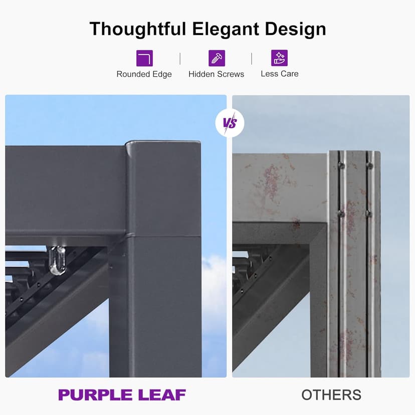 PURPLE LEAF Louvered Pergola 10' x 12' Patio Aluminum Pergola with Independent Adjustable Rainproof Roof Hardtop Small for Outdoor Deck Garden Yard