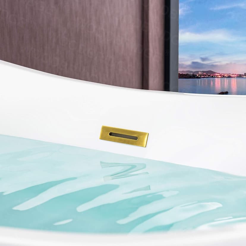 WOODBRIDGE 67" Acrylic Freestanding Bathtub Contemporary Soaking White Tub with Brushed Gold Overflow and Drain，B0010-BG