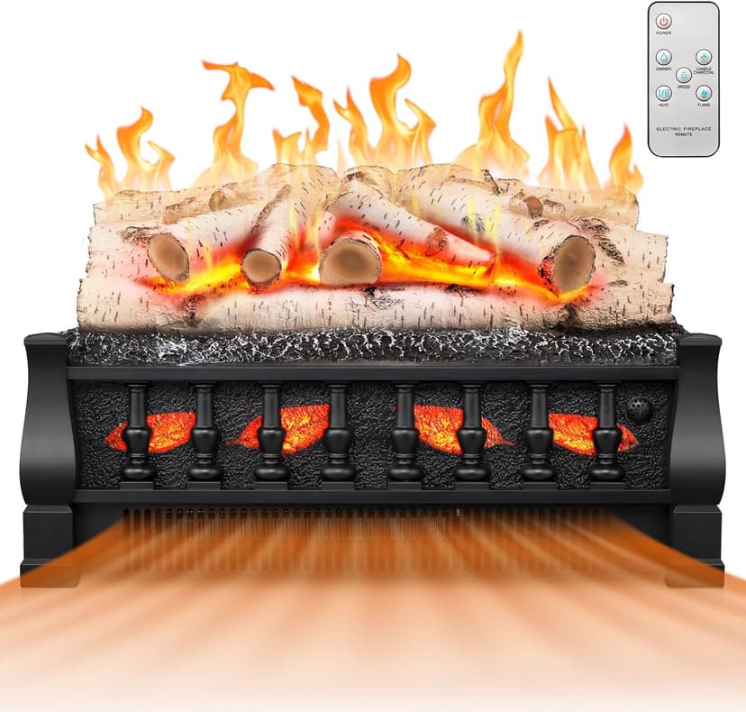 21 Inches Electric Fireplace Insert Log Heater, 5 Flame Brightness, Multiple Flicker Speed, 750w/1500w Heating, Remote Control, Auto Shut Off