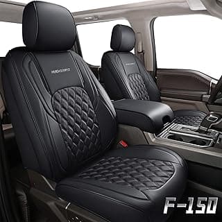 Huidasource Ford Seat Covers, Leather Pickup Seat Cushion Cover Fit for 2015-2024 Ford F150 SuperCrew & 2017-2024 F250 F350 F450 Super Duty Crew Cab XL XLT Lariat King Ranch Platinum(Full Set/Black)