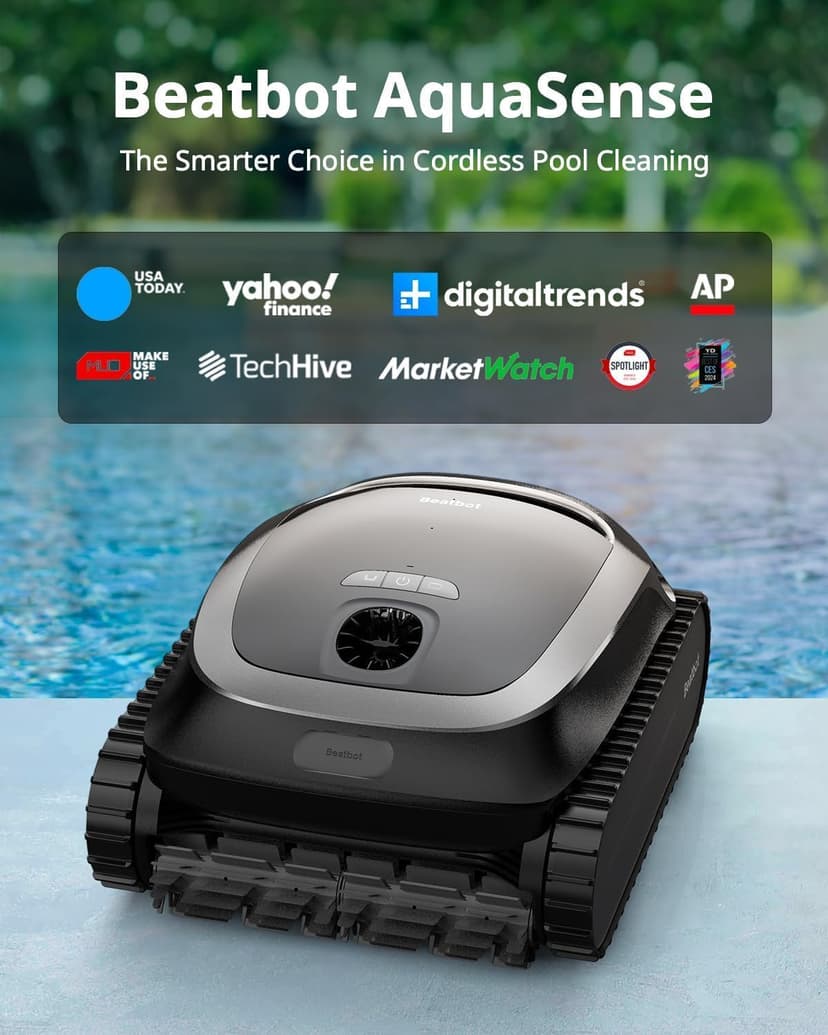Beatbot AquaSense Cordless Robotic Pool Vacuum Cleaner - Intelligent Path Opimization, Cleans Floor, Walls, and Waterline - Suitable for Above & In-Ground Pools up to 2,260 sq.ft, Light Gray