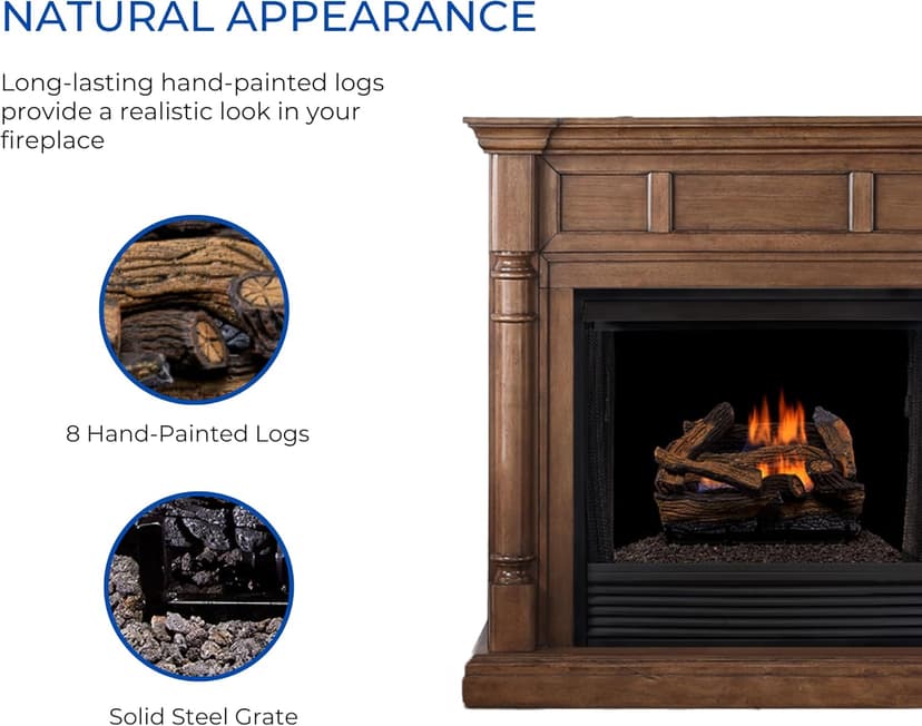 Duluth Forge DLS-18R-1 Dual Fuel Ventless Fireplace Logs Set with Remote Control, Use with Natural Gas or Liquid Propane, 30000 BTU, Heats up to 1000 Sq. Ft, Split Red Oak, 18 Inches