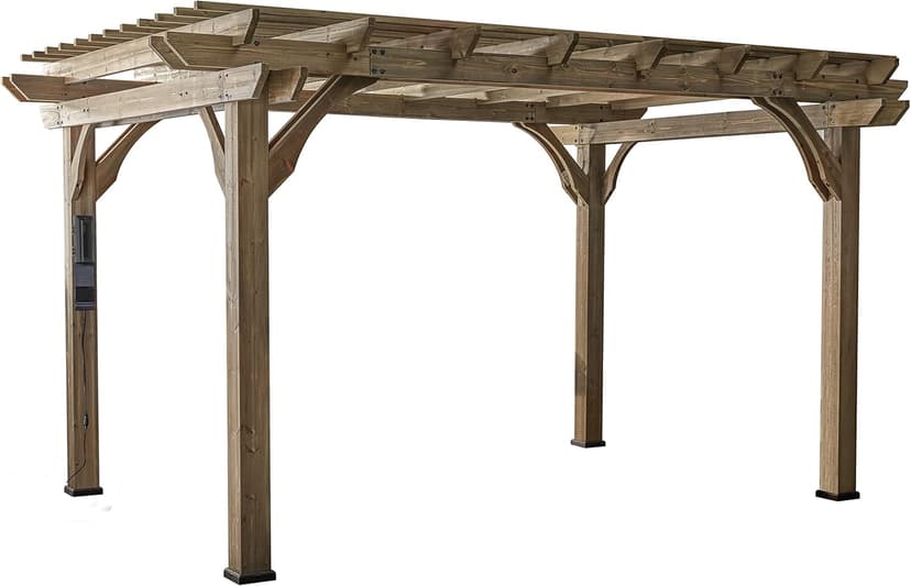 Backyard Discovery Somerville 14' x 10' Cedar Wood Pergola Kit with Trellis Roof, All-Season Durability, High-Wind Rating, PowerPort, Shade for Outdoor Patio, Deck, Garden, and Entertaining