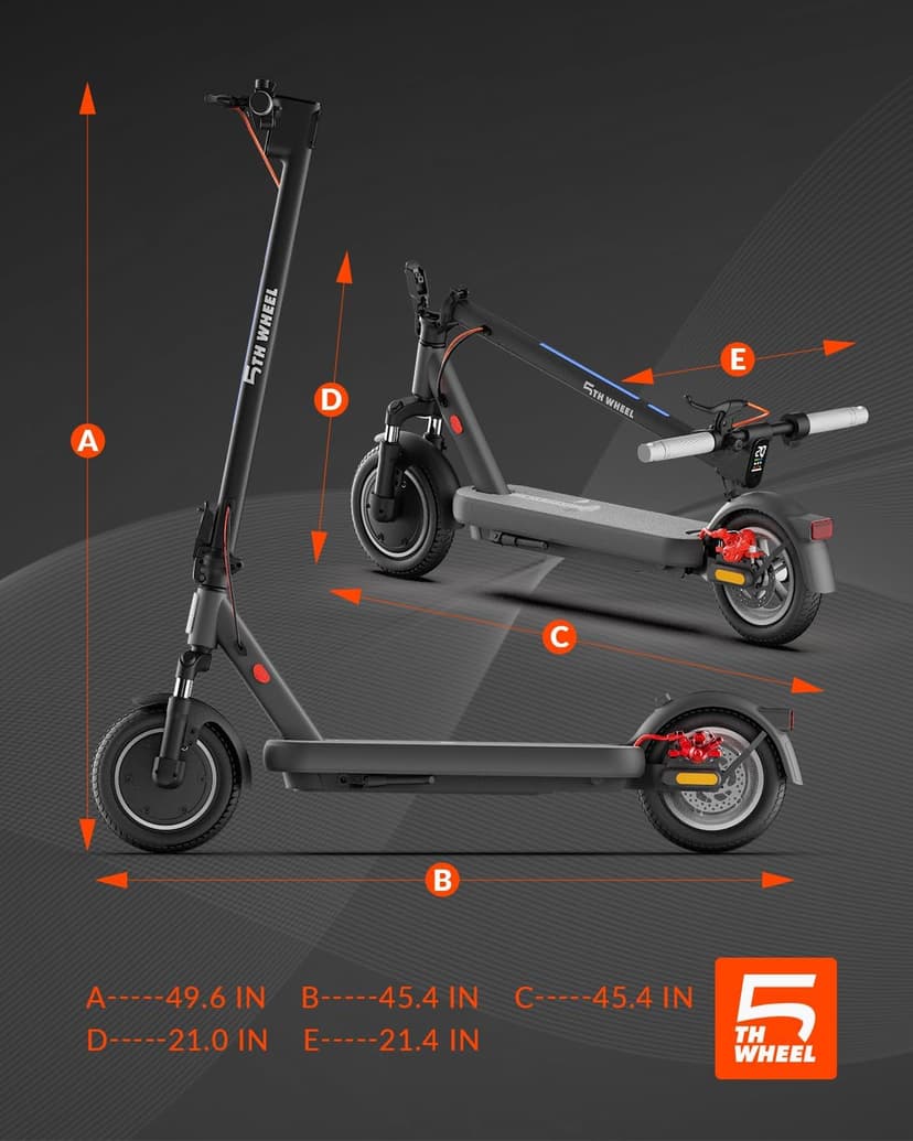 5TH Wheel V40 PRO Electric Scooters, 48V 800W Peak Motor & 20 MPH, 24.9 Miles Range, 10" Solid Tires, Front-N-Rear Suspension and Ambient Light, Folding Sport Scooters with Dual Brake System and APP