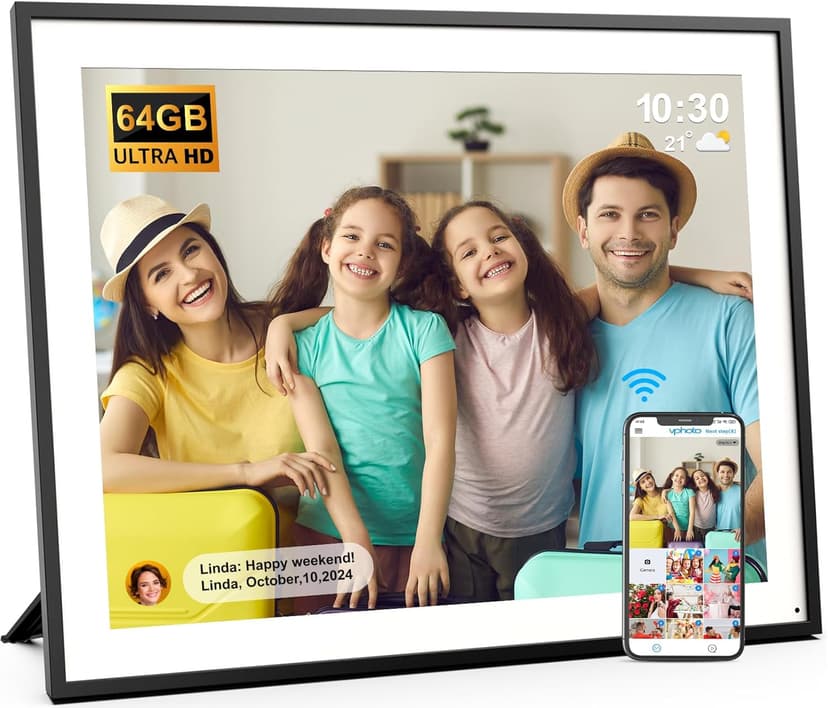 19-inch Digital Picture Frame Large-Photo-Frame - 64GB Dual-WiFi Digital Frame, Light Sensor, Full Function, Sharing Photos Videos via App or Email Instantly, Unlimited Cloud Storage, Wall Mountable