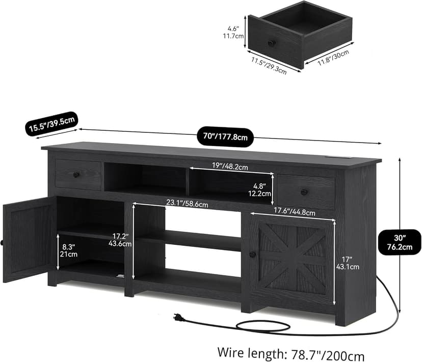 YITAHOME TV Stand for 75/80 Inch TV, Entertainment Center, TV Cabinet with Drawers and Power Outlet, Black TV Console for Living Room Furniture (70 Inch Lenght 30 Inch High)