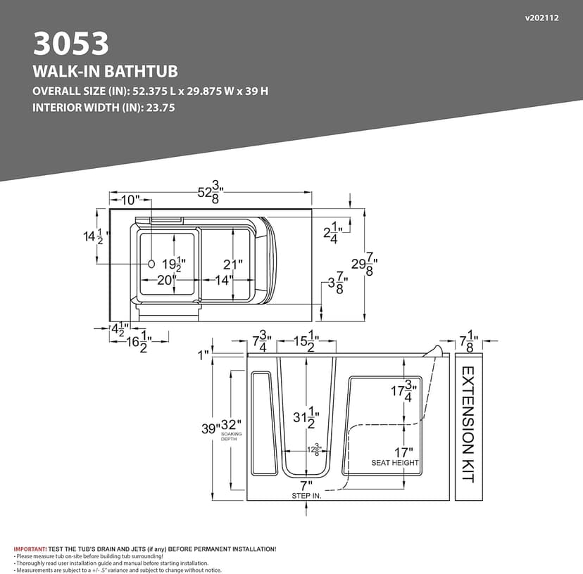 ANZZI Walk In Tub 53'' x 30'' Right Drain Soaking Bathtub in White Walk-In Soaker Tub with Easy Access Safe Grab Bars and Slip-Resistant Material and Quick Fill Faucet