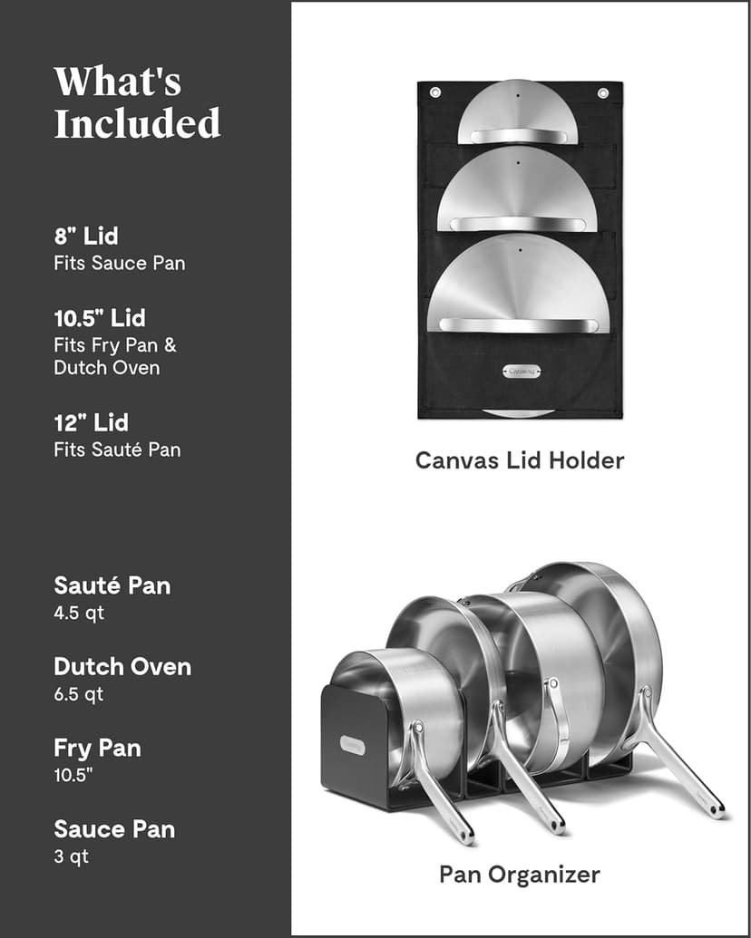 Caraway Stainless Steel Cookware Set (12 Piece) - 5-Ply Stainless Steel Pots & Pans - Includes Fry Pan, Sauce Pan, Sauté Pan, Dutch Oven, & Storage - Non Toxic, PTFE & PFOA Free