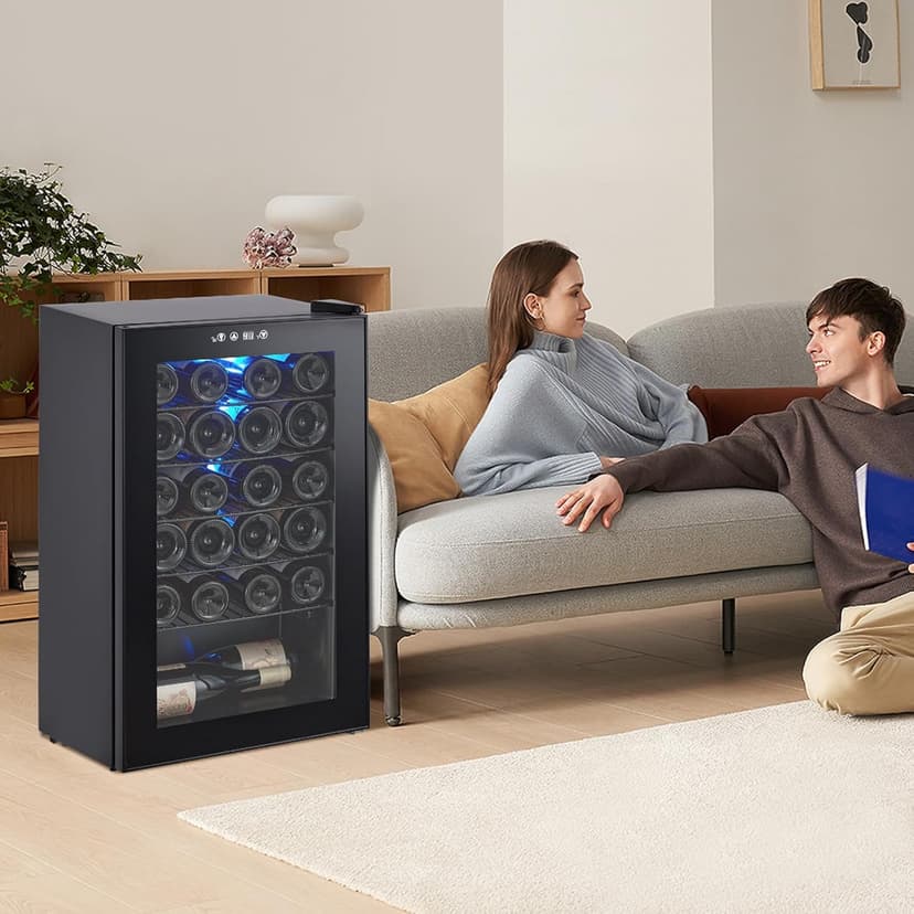Garvee Wine Fridge 24 Bottle, Wine Cooler Refrigerator with 40~61°F Digital Temperature Control, Freestanding Wine Cellar for Red White Wine, Champagne, Beer with Blue Interior Light (24 Bottles)
