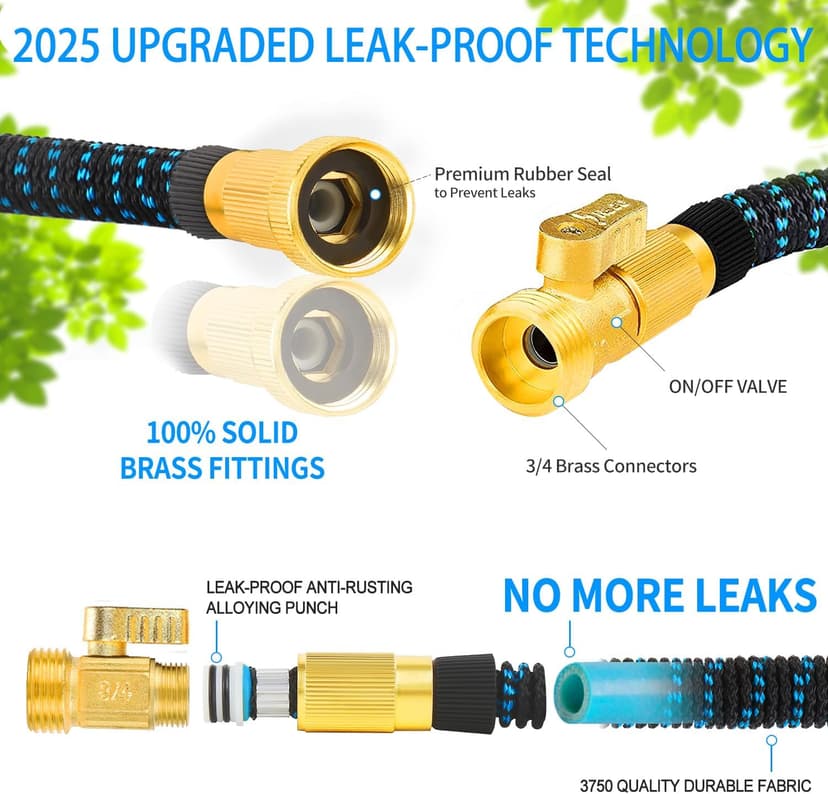 200 ft Garden Hose Expandable Hoses - Upgrade 2025 Flexible Water Hose with 10 Functions Spray Nozzle，Car Wash Hoses with Solid Brass Connector, Leakproof Lightweight Expanding Pipe for Yard,Outdoor