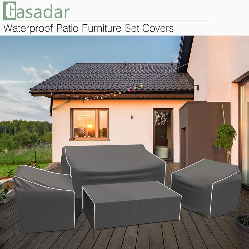 Gasadar Patio Furniture Covers, 4-Piece Outdoor Furniture Cover Waterproof for Patio Loveseat, Chair and Coffee Table, 600D Heavy Duty, Grey