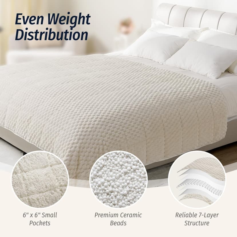 Wemore Fleece Weighted Blanket for Adults (60" x 80" 15lbs, Cream White), Dual Sided Cozy Soft Sherpa Heavy Blanket with 3D Imitation Turtle Shell Warm Jacquard Flannel for Couch and Bed