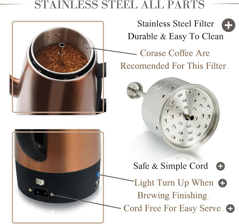Moss & Stone Percolator Coffee Pot Electric 10 Cup, Stainless Steel Coffee Maker, Coffee Percolator Electric With Keep Warm Function, 10 Cups Stainless Steel Percolator With Coffee Basket