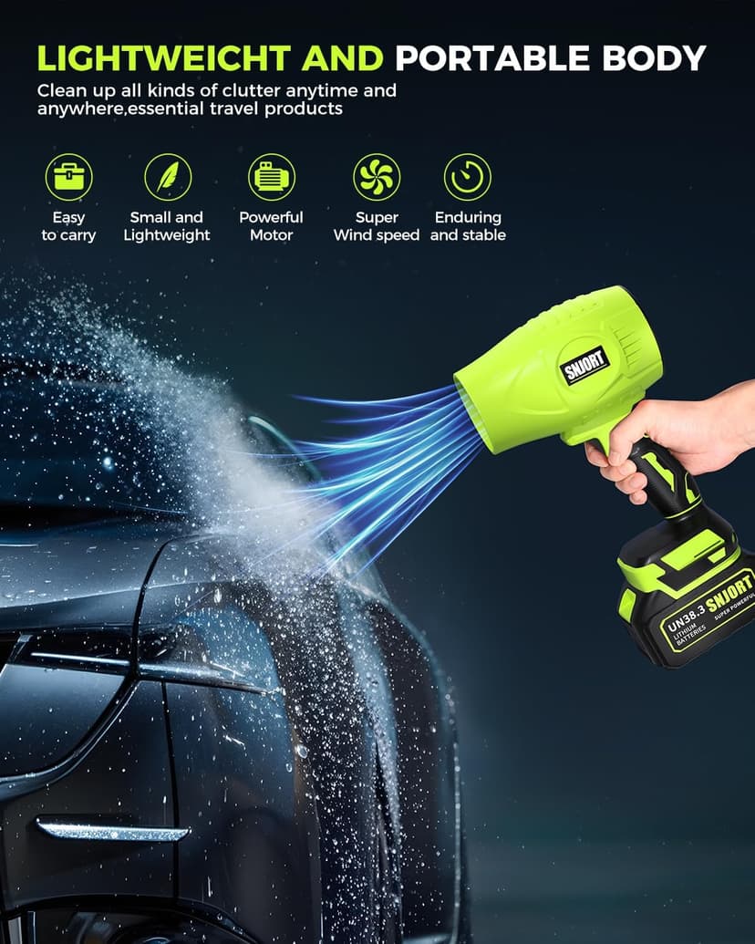 Leaf Blower Cordless with Battery and Charger, 500,000 RPM, Extended Nozzle, Lightweight Handheld Design, Turbo Jet Blower for Patio Cleaning,car Blowing Water, Lawn Care, Blowing Leaves and Dust