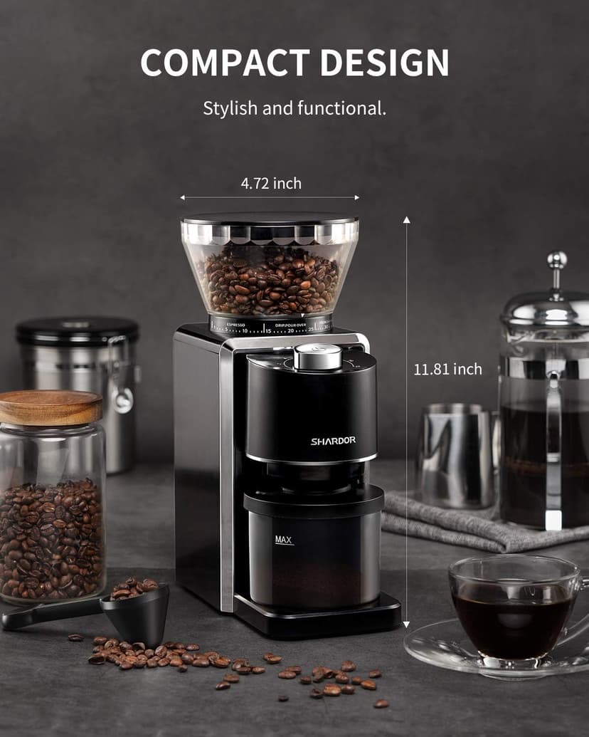 SHARDOR Conical Burr Coffee Grinder, Electric Coffee Bean Grinder with 35 Grind Settings, Adjustable for 2–12 Cups, Anti-Static Design, Black