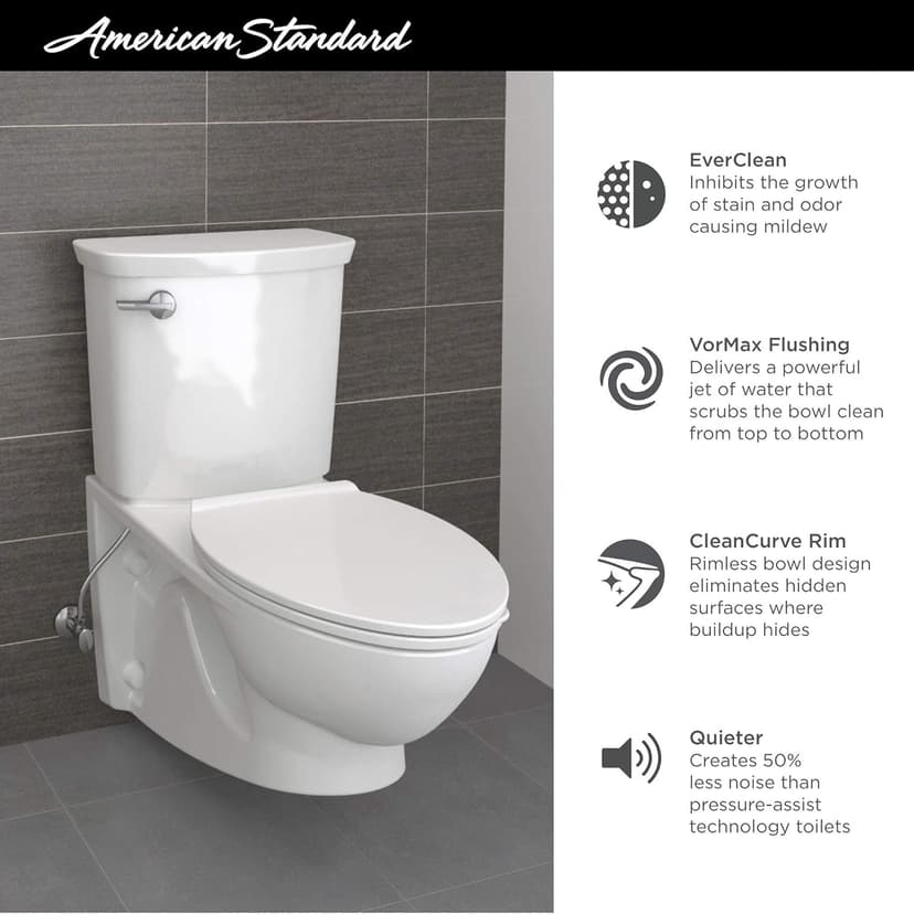 American Standard 2882107.020 Glenwall VorMax Wall-Hung Elongated Toilet with Left Hand Trip Lever, 1.28 Gpf, White