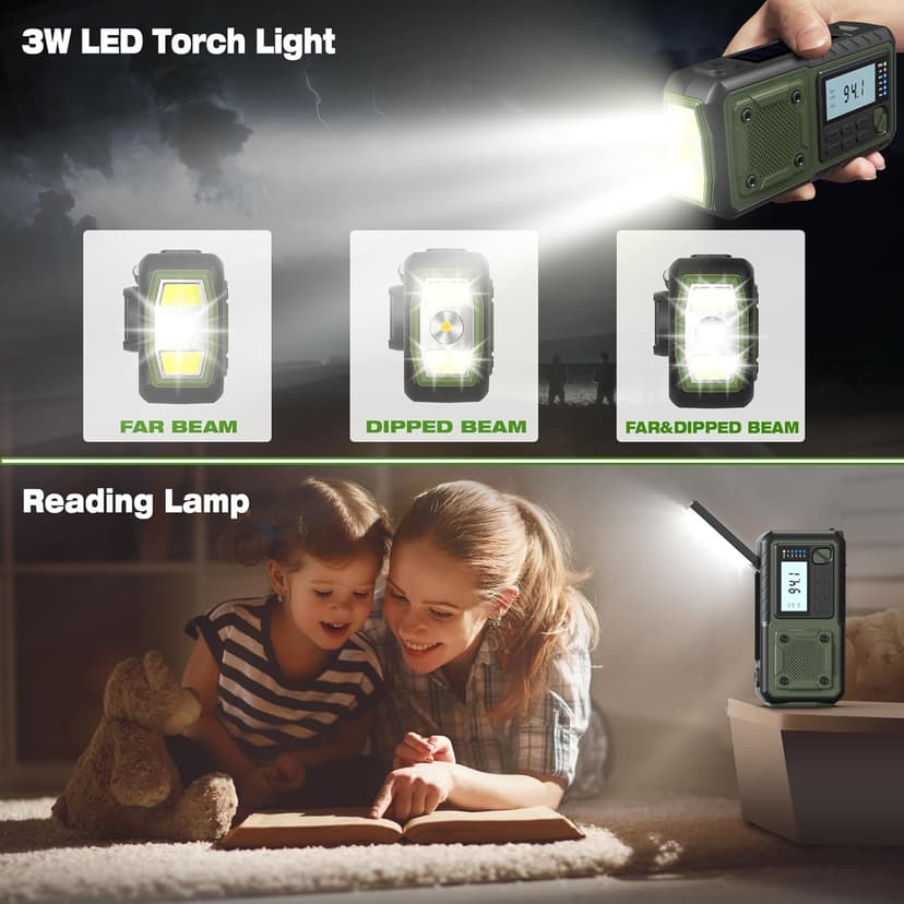 Crank Emergency Radio, Weather Radios5000mAh, Solar Radios with Hand Crank Emergencies, NOAA/AM/FM Weather Alert Radio, SOS Alarm,Flashlight & Reading Lamp, for Indoor Outdoor Survival