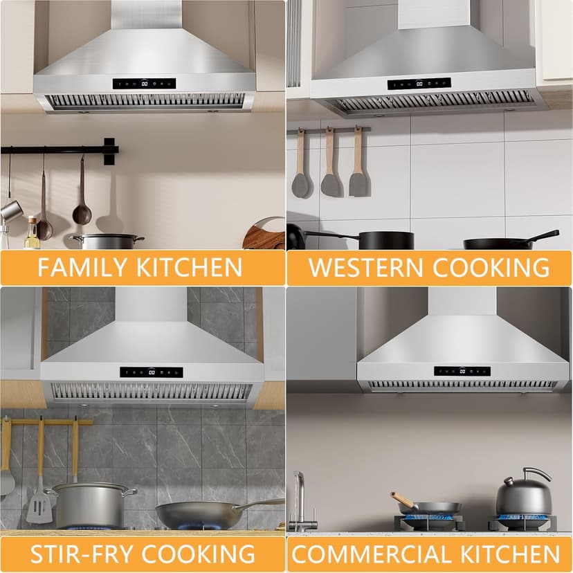 48 Inch Wall Mount Range Hood 1200CFM, 4-Speed Wall Mount Range Hood with Touch Control & Gesture Sensing Stainless Steel Kitchen Stove Vent Hoods with 4 LED Lights Ultra Series