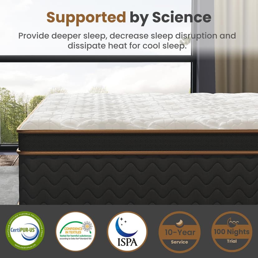 Queen Mattress, 14 Inch Plush Hybrid Mattresses with Gel Memory Foam, Fiberglass-Free Mattress in a Box, Individual Pocket Spring-Motion Isolation-Extra Edge Support, 365 Nights Trial,CertiPUR-US