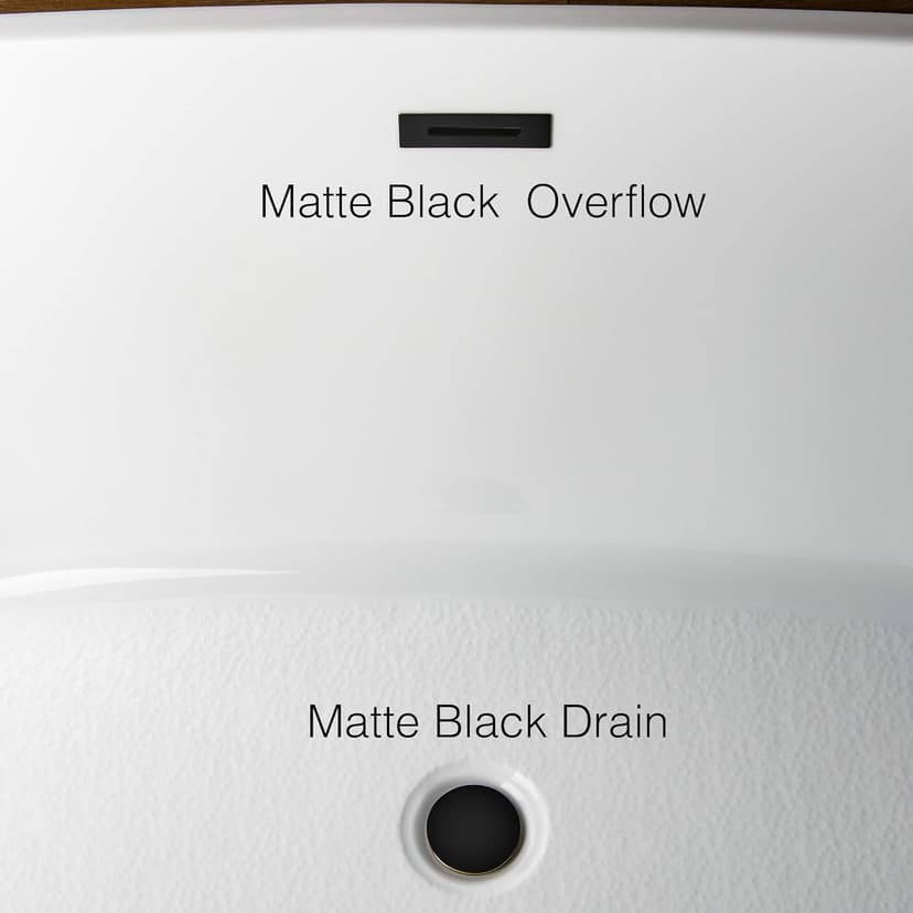 WOODBRIDGE 59" Acrylic Freestanding Bathtub Contemporary Soaking White Tub with Matte Black Overflow and Drain，B0016 -MB-Drain &O
