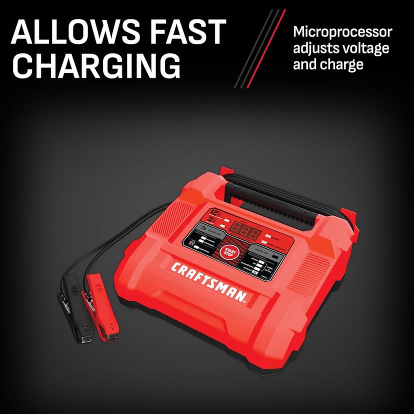 CRAFTSMAN Battery Charger and Maintainer, CMXCESM258, 4-in-1, Fully Automatic, Battery Tester, 12 Amps, 6 Volt, 12 Volt, for Car, SUV, Truck, and Marine Batteries