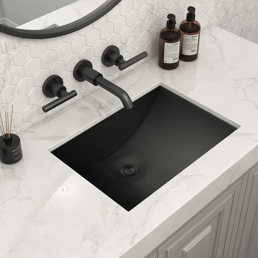 Ruvati 18 x 12 inch Gunmetal Black Undermount Bathroom Sink - 16 Gauge Stainless Steel Bathroom Sink with Brushed Finish, Easy-to-Clean Undermount Sinks - RVH6110BL