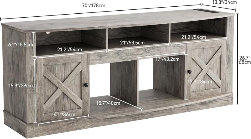 DWVO TV Stand for 75/80 Inch TV, Entertainment Center, LED Light Media Console, TV Cabinet with Barn Doors and Power Outlet for Living Room, Washed Grey