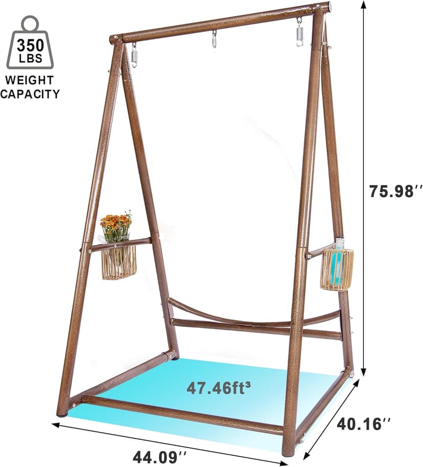 Reinforced Base & Triangular Structure Hammock Stand with 2 Storage Baskets, Swing Stand with 3 Hooks Fit for Most Hanging Chair for Oudoor&Indoor (Stand Only) (Coffee)