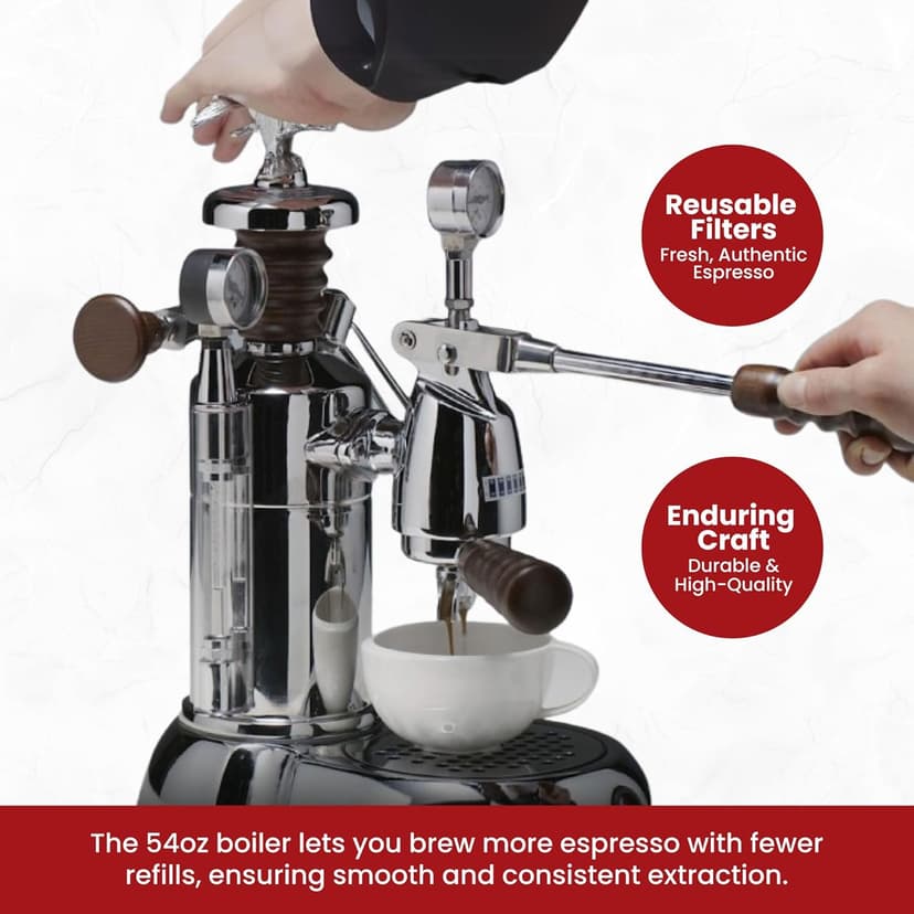 La Pavoni EPC-8 Europiccola Lever Style Espresso Machine – Chrome & Silver – Manual Espresso Maker - 0.8 L Water Capacity, Authentic Italian Craftsmanship for Home Use