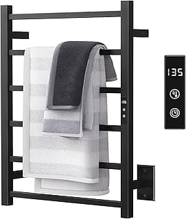 Towel Warmer Rack with 24hr Timer, Matte Black Heated Towel Rack for Bathroom, Plug-in/Hardwired, Wall Mounted 6-Bar Electric Towel Warmer with Temperature Control